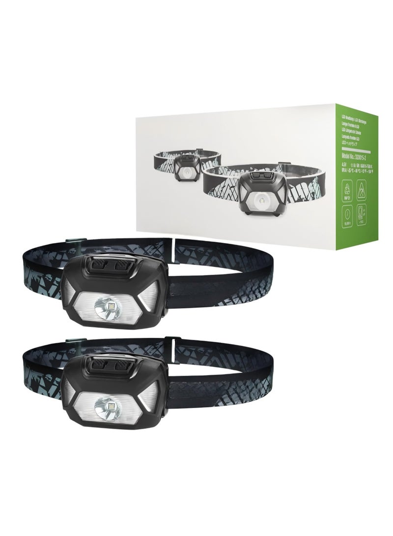 Headlamp 2-Pack, 1300 Lux Ultra-Light Bright LED Headlights with White Red Light, 6 Modes Battery-Operated Lightweight Waterproof Head Flashlight for Camping Running Cycling Emergency - Image 1